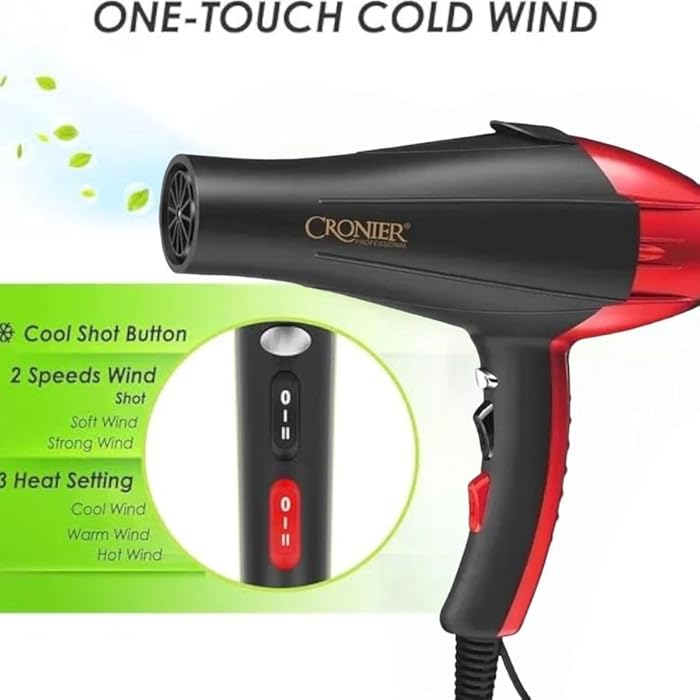 مجفف الشعر الاحترافي كورنير (Cronier CR-6600C) - قوة 2400 واط لأداء الصالونات